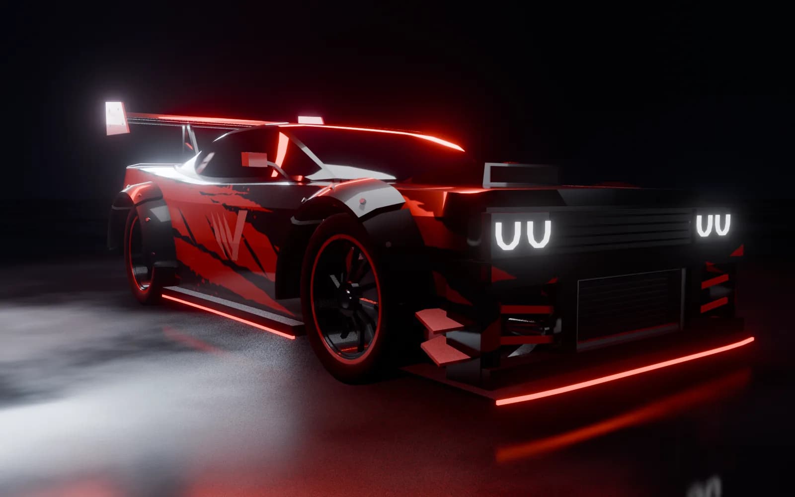 Drift Muscle vermelho widebody com faróis em U e arte em garras